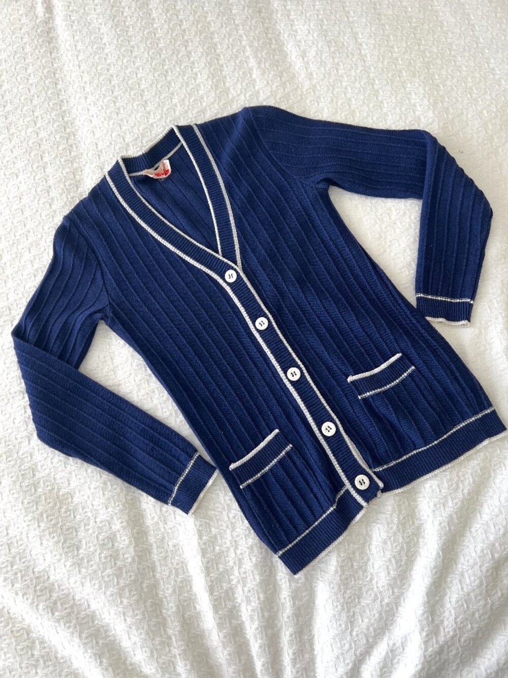 80s Cardigan - Navy & White - Mondi West Germany Navy Cardigan – Size Small
